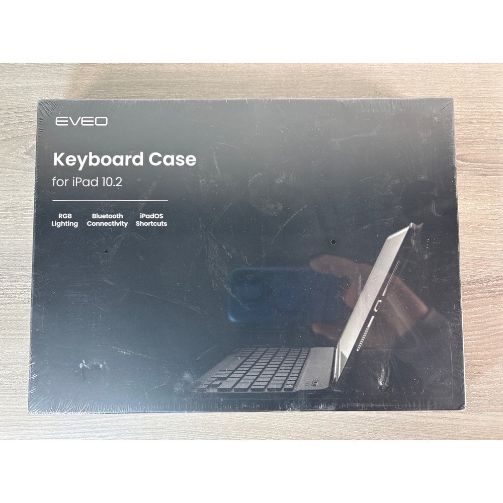 EVEO Keyboard‎ Case for iPad 10.2 RGB Lighting Bluetooth Black New Sealed